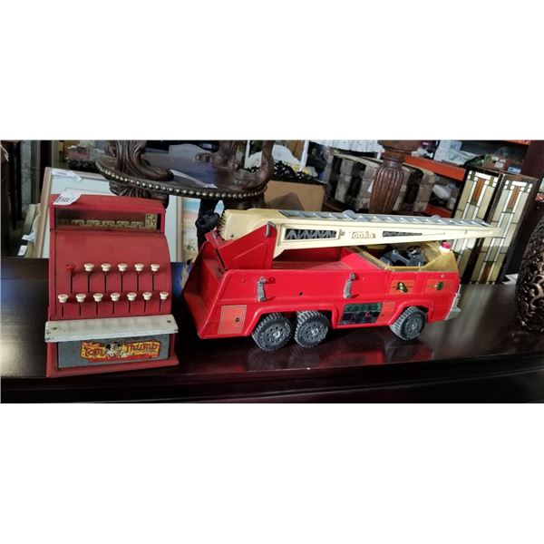 VINTAGE TOM THUMB CASH REGISTER AND TONKA FIRE TRUCK