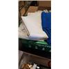 Image 4 : TOTE OF SEWING FABRIC AND BOX OF SEWING NOTIONS