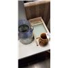 Image 1 : GLASS WASHBOARD WITH METAL BUCKET AND ROSEVILLE VASE