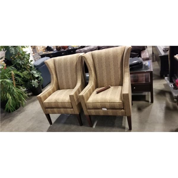 PAIR OF SHERHILL FURNITURE ACCENT CHAIRS, VERY GOOD CONDITION, ONE HAS BROKEN REAR LEG,