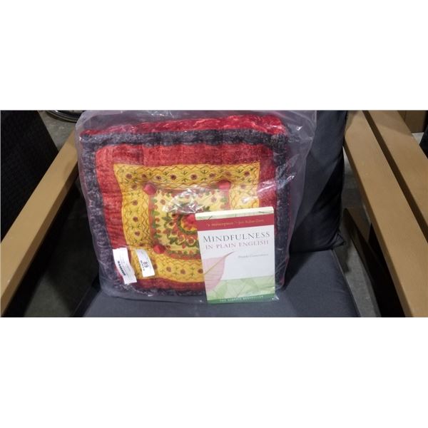 RELAXUS BOMBAY MEDITATION CUSHION WITH 1 BOOK  'MINDFULNESS IN PLAIN ENGLISH' RETAIL $88