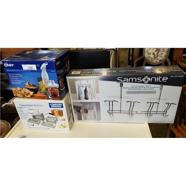 PASTA MAKER KIT 6 IN 1, OSTER MIXER AND SAMSONITE OVER THE DOOR RACK