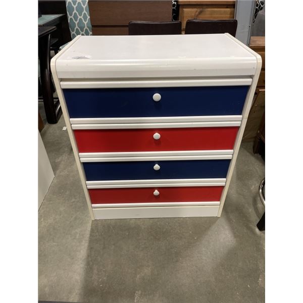 4 DRAWER DRESSER, RED WHITE AND BLUE