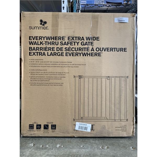 SUMMER INFANT EXTRA WIDE WALK-THRU PRESSURE/ HARDWARE MOUNTED SAFETY GATE, RETAIL $89