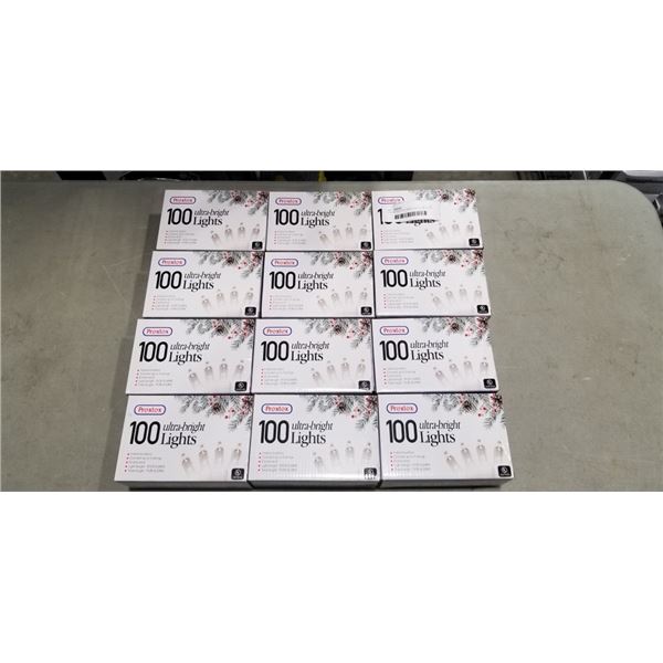 12 NEW PREXTEX XMAS LIGHTS, 100 ULTRA BRIGHT LIGHTS PER PACKAGE