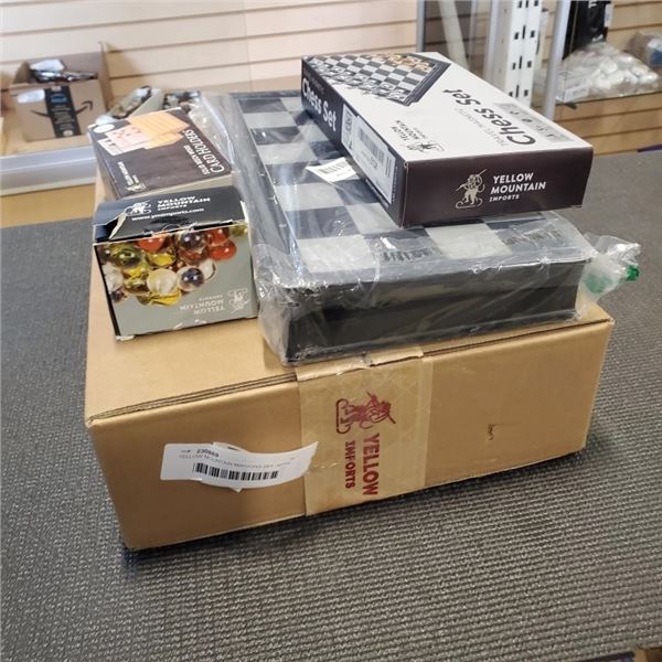 YELLOW MOUNTAIN MAHJONG SET, WITH ASSORTED YELLOW MOUNTAIN GAMES AND ACCESSORIES