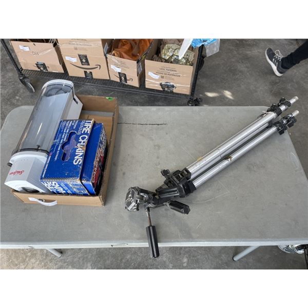 TRIPOD, TIRE CHAINS AND SODA STREAM