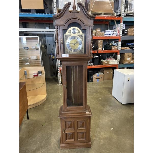 TEMPUS FUGIT WEST GERMAN GRAND FATHER CLOCK WITH WEIGHTS AND PENDULUM