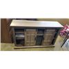 Image 1 : AS NEW HOME DECORATORS BARN DOOR MEDIA CABINET WITH BUILT IN FIREPLACE, WITH MANUAL AND RMEOTE