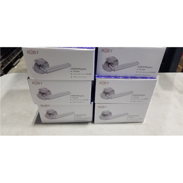 6 NEW LONDON DOOR HANDLES, US26D SATIN FINISH, ANSI GRADE 3, ROUND COVER