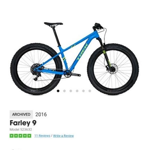 2016 TREK FARLEY 9 FAT TIRE BIKES,MATTE WATERLOO BLUE, ALPHA PLATINUM ALUMINUM FRAME, ROCKSHOX BLUTO