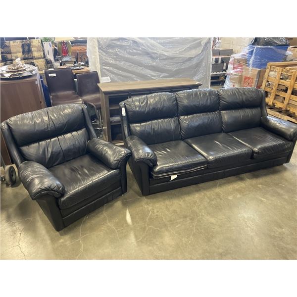 BLACK LEATHER SOFA  AND CHAIR
