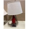 Image 2 : 2 RED GLASS TABLE LAMPS WITH POWER OUTLETS