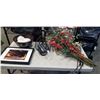 Image 1 : DECORATIVE BOWL, BASKET WITH REMOTES, FRAMED PICTURE AND PLANT BRANCHES
