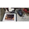 Image 2 : DECORATIVE BOWL, BASKET WITH REMOTES, FRAMED PICTURE AND PLANT BRANCHES