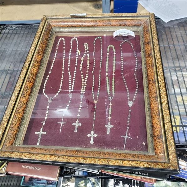 ANTIQUE SHADOW BOX FRAMED CRUCIFIXES
