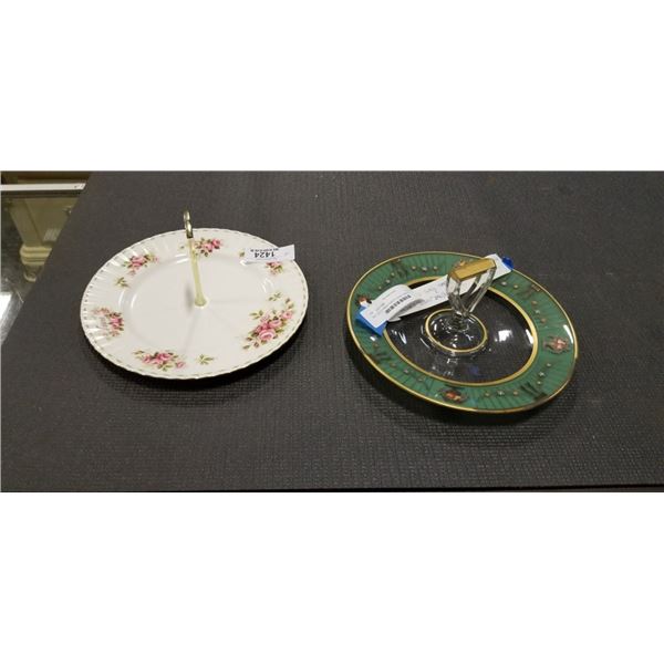 ART DECO HAND PAINTED GLASS HANDLED SERVING DISH AND ROYAL ALBERT  ROSES  PATTERN SERVING DISH