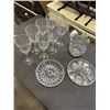 Image 1 : CRYSTAL WINE GLASSES, DECANTER, AND 2 SERVING DISHES