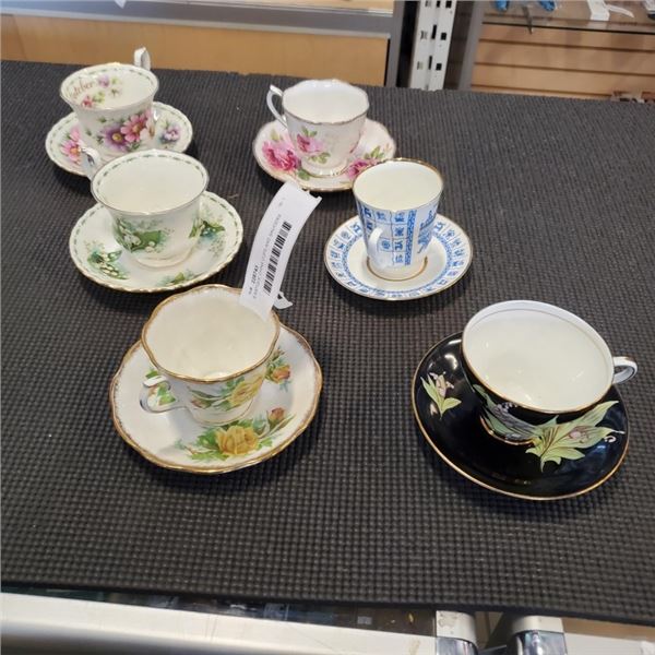6 ANTIQUE CHINA CUPS AND SAUCERS