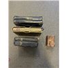Image 1 : 2" VINTAGE LEATHER BOUND WEBSTERS DICTIONARY AND 5 LEATHER BOUND VOLUMES OF PRAYER/HYMNALS