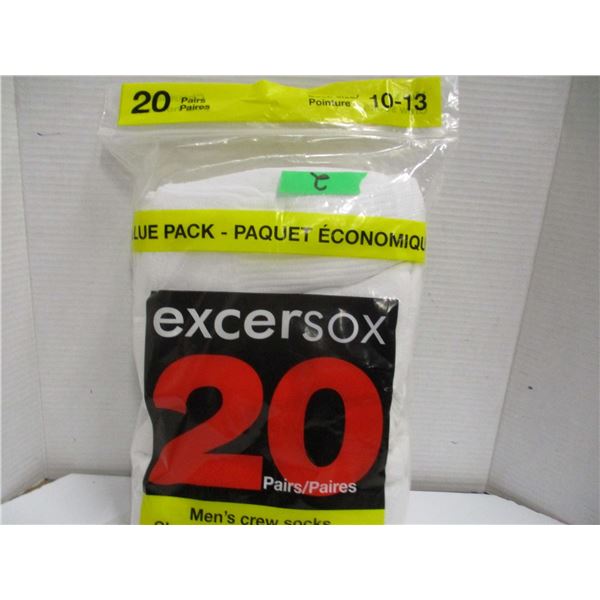 NEW:  MEN'S WHITE CREW SOCKS (SIZE 10 - 13) (20 PAIR) - PACKAGE