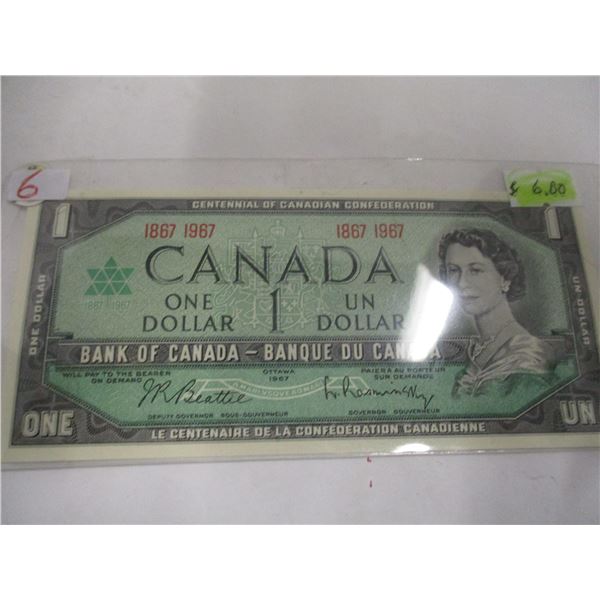 1867 - 1967 CRISP UNCIRCULATED CANADA CENTENNIAL $1 BILL