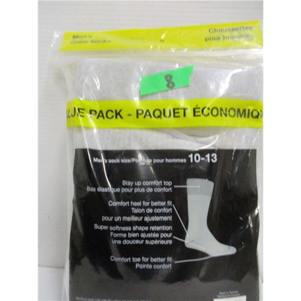 NEW:  MEN'S GREY CREW SOCKS (SIZE 10 - 13) (20 PAIR) - PACKAGE