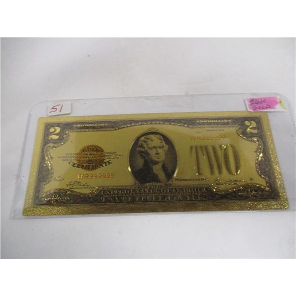 USA 24 KT GOLD (NOT NEGOTABLE) $2 BILL