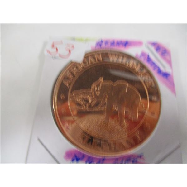 AFRICAN WILDLIFE ELEPHANT 999 1 OZ COPPER COIN