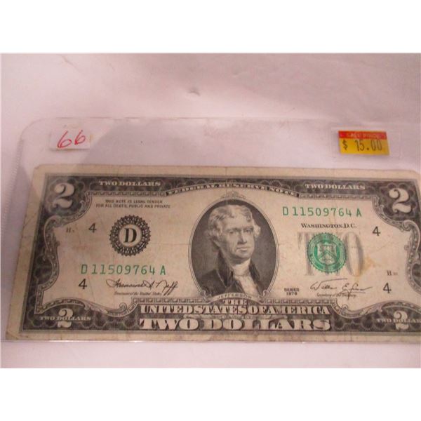 1976 GREEN SEAL SCARCE USA $2 BILL