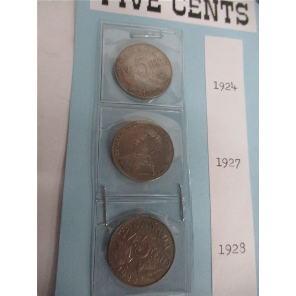 1924, 1927 & 1928 KING GEORGE V CANADA NICKEL SET