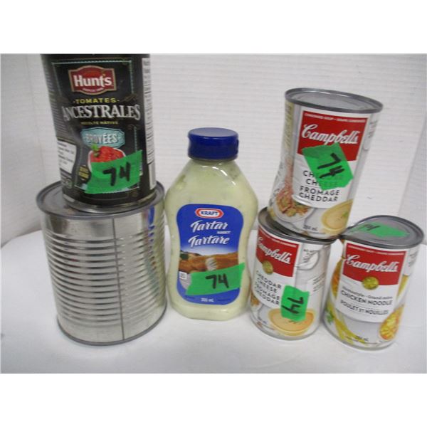 FREIGHT DAMAGE (AS IS):  3 CANS SOUP, 2 NO NAME CANS, 1 TARTER SAUCE