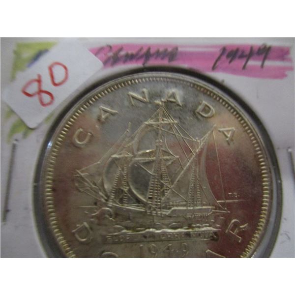 1949 UNCIRCULATED CANADA SHIP SILVER DOLLAR