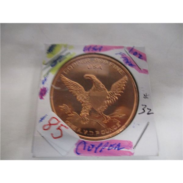 USA EAGLE 1 OZ 999 FINE COPPER COIN
