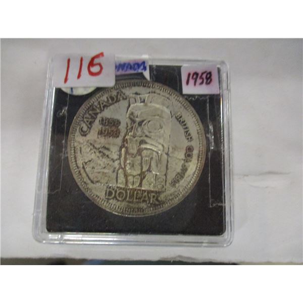 1958 BC TOTEM POLE CANADA SILVER DOLLAR