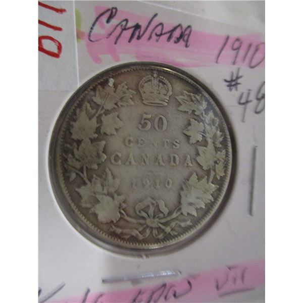 1910 CANADA KING EDWARD VII SILVER HALF DOLLAR