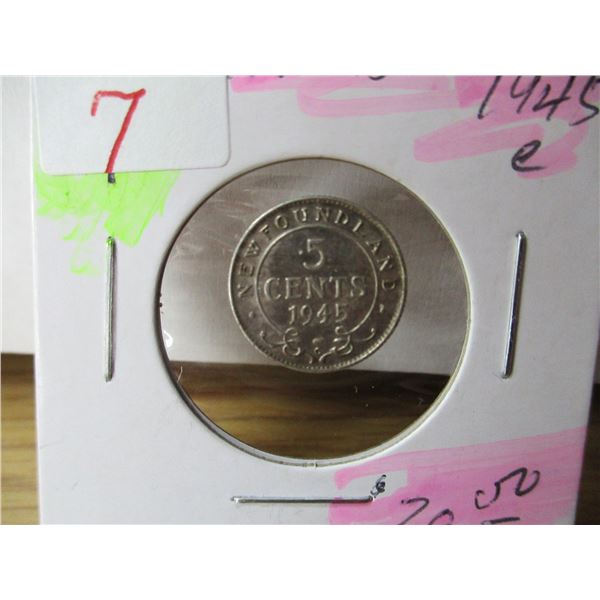 1945 C NEWFOUNDLAND SILVER 5 CENT