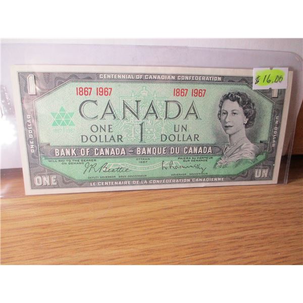 1967 CRISP UNCIRCULATED CANADA NO SERIAL NUMBER LAST OF CANADA $1 BILL