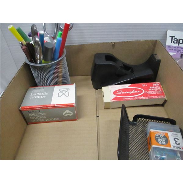 FLAT C/W OFFICE SUPPLIES, STAPLER, SCISSORS, PENS, ETC