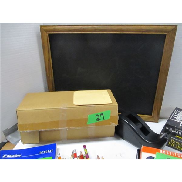 FLAT C/W PENCILS, BOOKS, SMALL ENVELOPES, MISC
