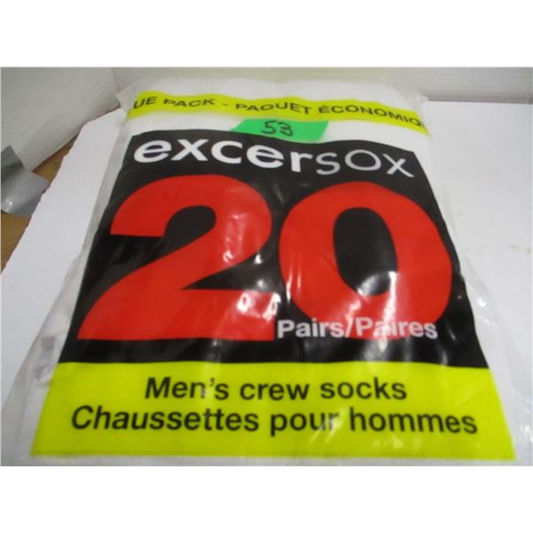 NEW:  MEN'S WHITE CREW SOCKS (SIZE 10 - 13) (20 PAIR) - PACKAGE