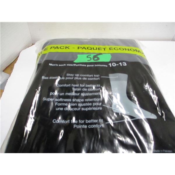 NEW:  MEN'S BLACK CREW SOCKS (SIZE 10 - 13) (20 PAIR) - PACKAGE