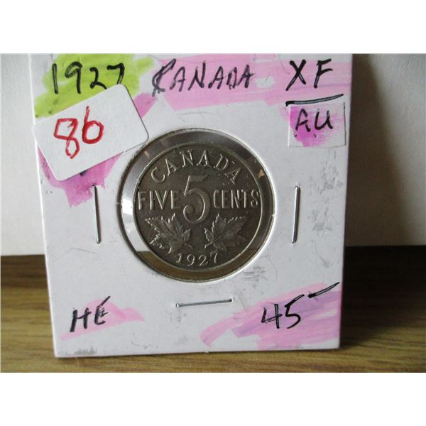 1927 XF/AU CANADA KING GEORGE V NICKEL