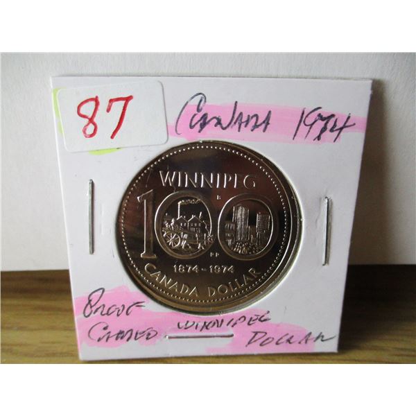 1974 PROOF CAMEO WINNIPEG CANADA DOLLAR