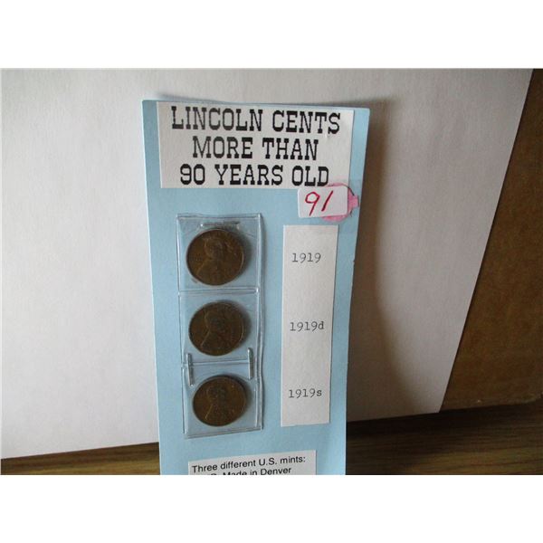1919, 1919D, 1919S THREOR DENVER LINCOLN PENNIES