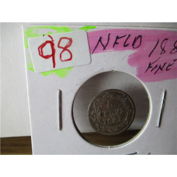 1881 FINE VICTORIAN NEWFOUNDLAND SILVER 5 CENT