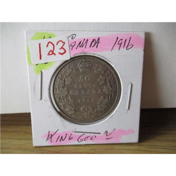 1916 KING GEORGE V CANADA SILVER HALF DOLLAR
