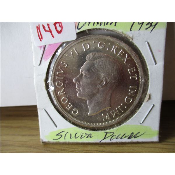 1939 UNCIRCULATED CANADA KING GEORGE VI SILVER DOLLAR