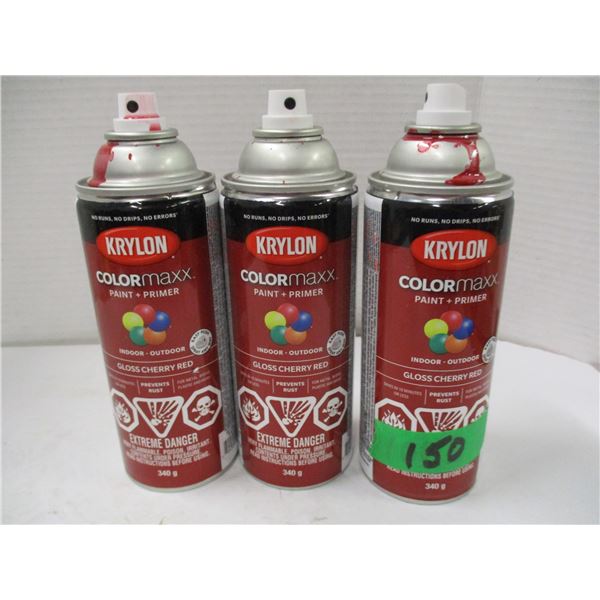 FREIGHT DAMAGE/STORE RETURN (AS IS):  GLOSS CHERRY RED PAINT & PRIMER - 3 CANS