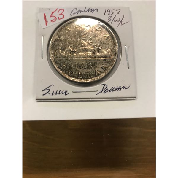 1952 THREE WATERLINE CANADA UNCIRCULATED SILVER DOLLAR
